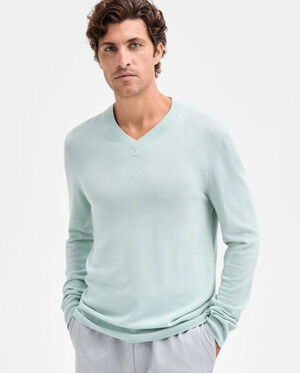 Alfani Mens Merino Wool Blend Sweater XL Perfect Mint V-Neck Knit Long-Sleeve